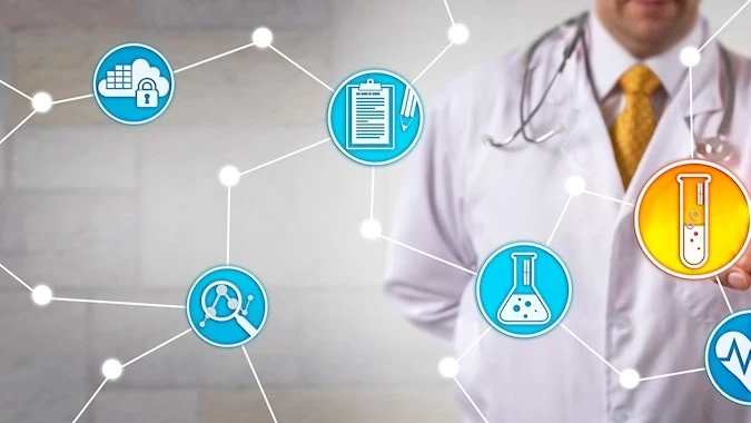 Healthcare and logistics network graphic symbolizing DP World’s integrated services