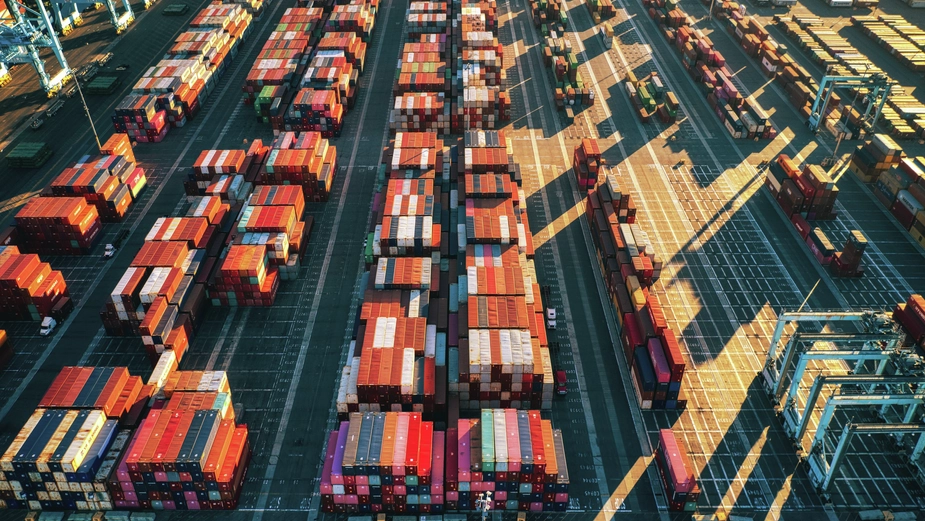 Dp World aerial view of cars lined up for shipping at port