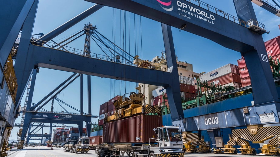 Container handling at a DP World terminal supporting global trade operations