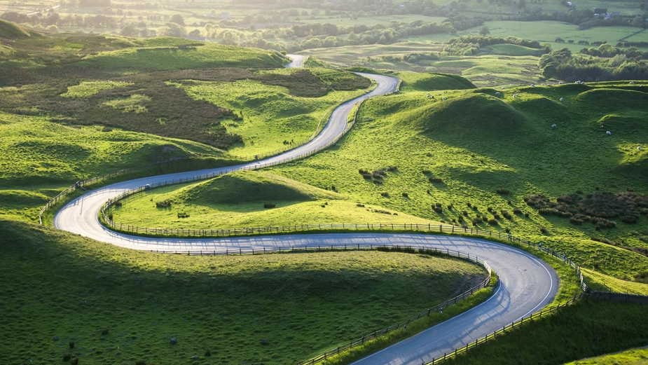 Aerial view of winding river near DP World logistics site