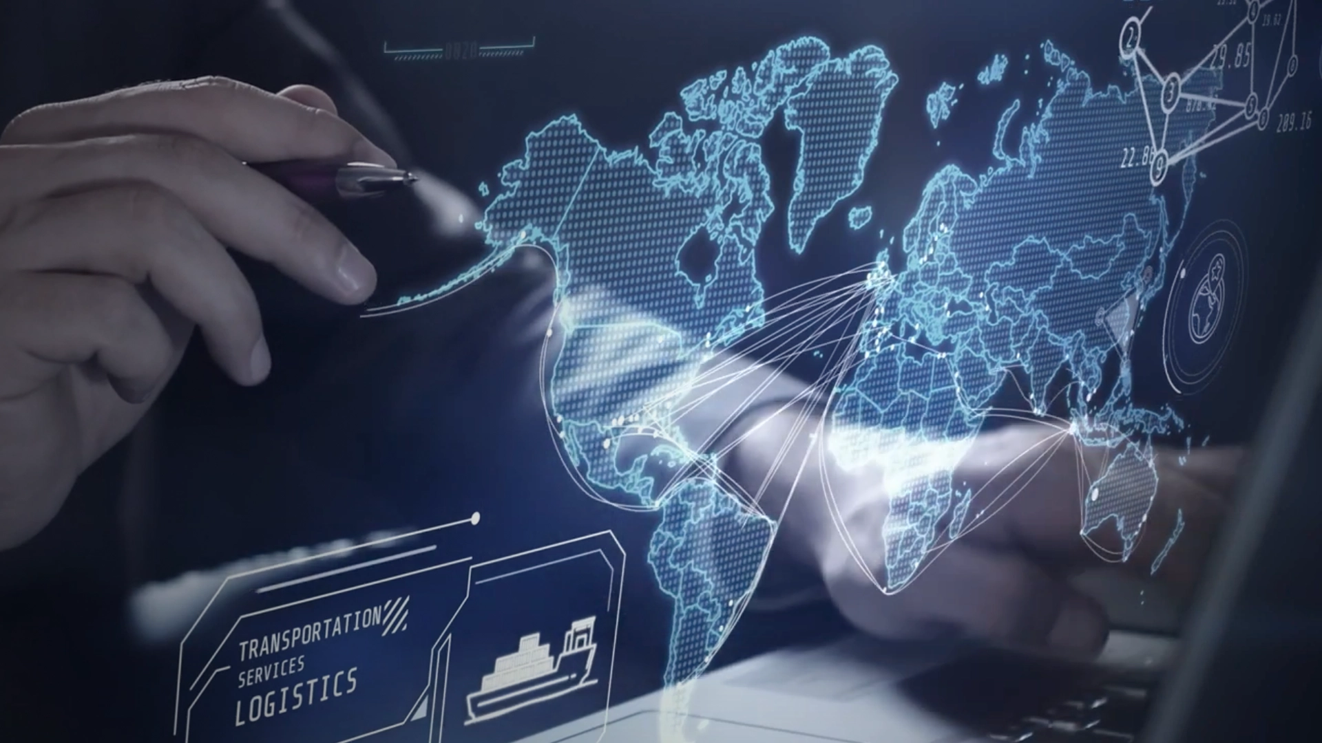 Person analyzing digital supply chain data on touchscreen